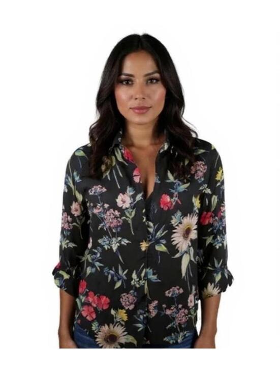 Zara Tops - ZARA BLOUSE TUNIC BLACK FLORAL MULTICOLORED 3/4 SLEEVES femi